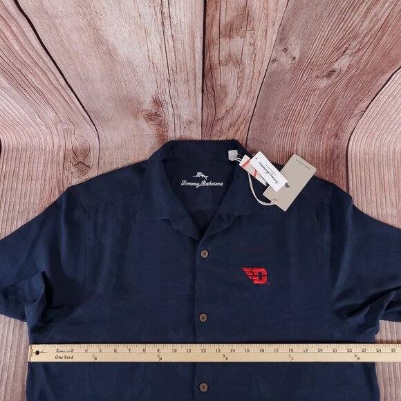 NWT Tommy Bahama Dayton Flyers Mens Large Silk Floral Hawaiian Shirt Navy Blue - Picture 13 of 14